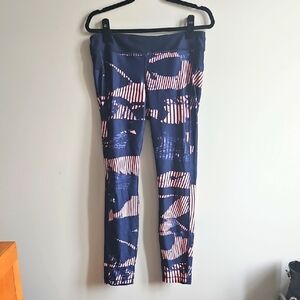 2/$20 UA - Navy With Pink Abstract Design Compression Workout Leggings - Size L